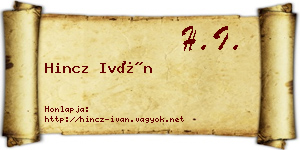 Hincz Iván névjegykártya